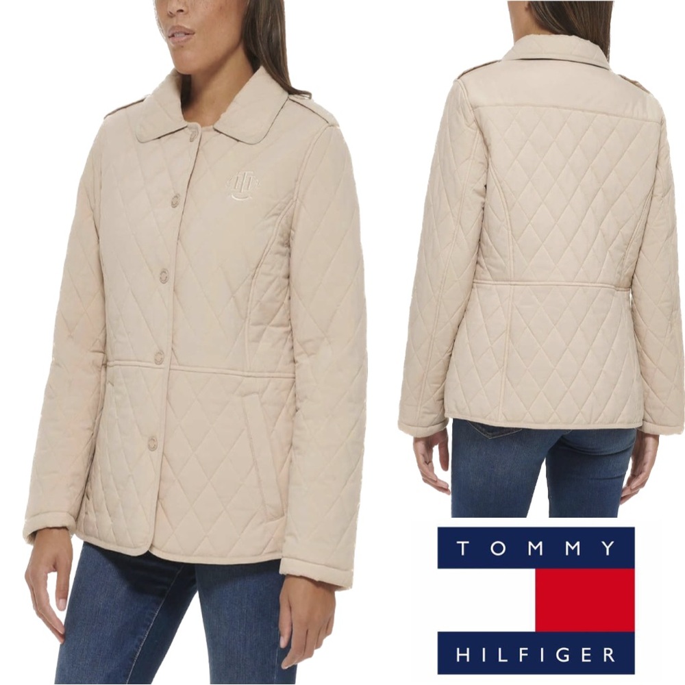 Tommy Hilfiger Ladies Quilted Jacket Coat Beige NWT's
